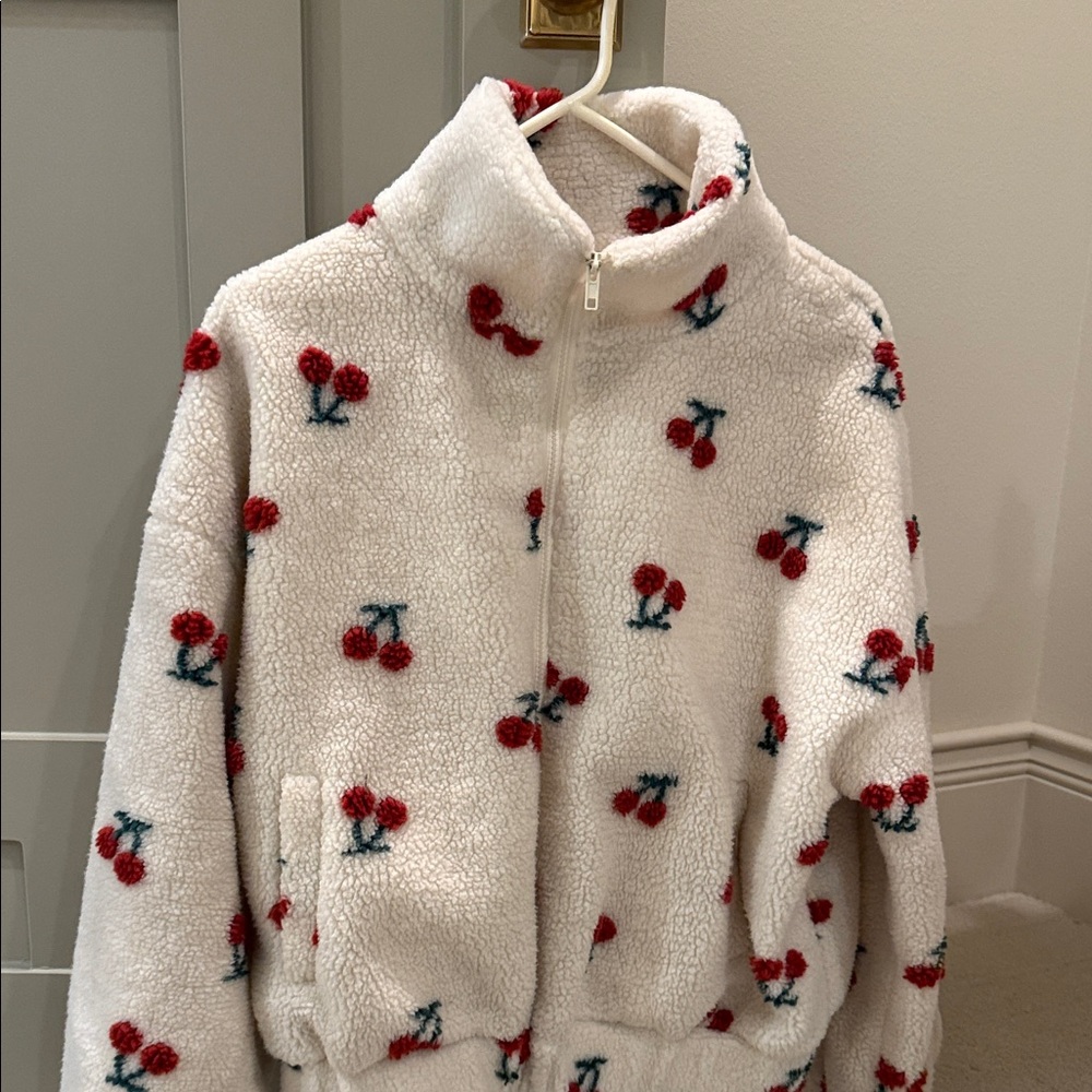 Cherry Patterned Fleece Jacket